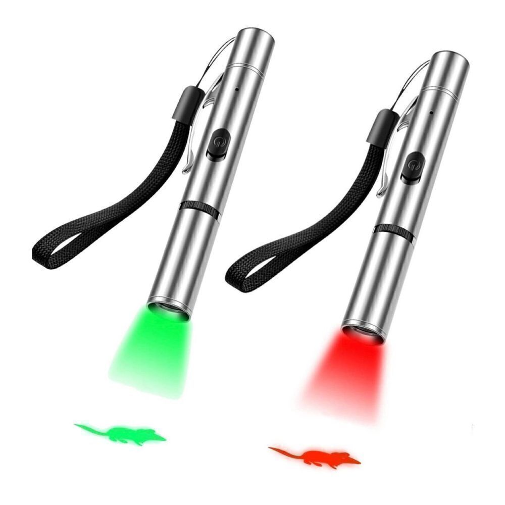 Cat Toys Dog Toy Pets Interactive Toys Laser Pointer Pens (2x Pack Green & Red)